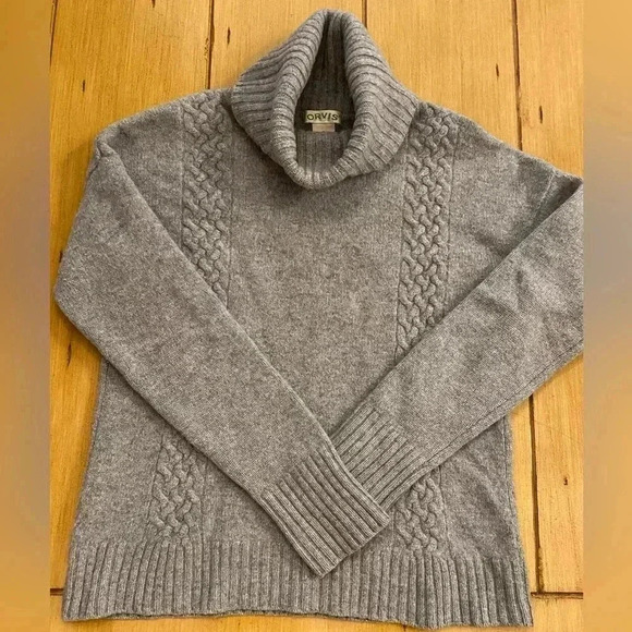 Orvis Sweaters - Orvis Women’s Turtleneck Wool Cashmere Cable knit Gray Pullover Sweater S